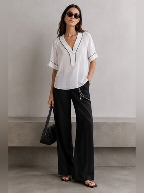 Equipment Silk Blouse with black piping